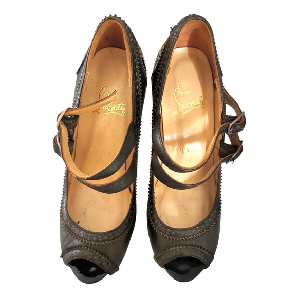 Christian Louboutin Leather Luly Peep Toe Mary-Jane Pumps Black size 39 EUC - Picture 11 of 13